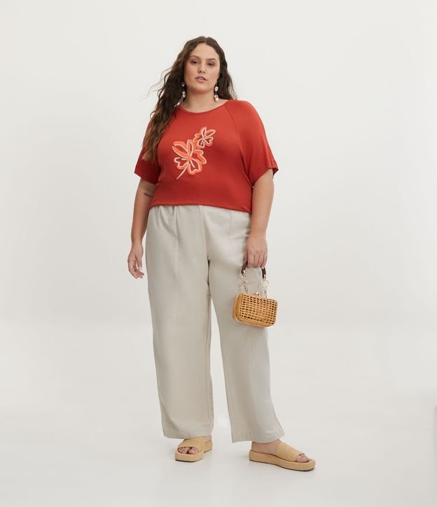Blusa de Punto con Bordado de Flor en Chenille Curve & Plus Size Naranja 2