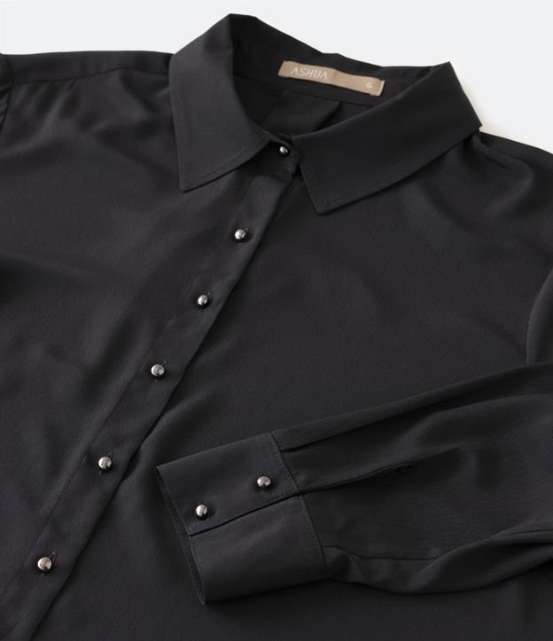 Camisa Básica en Crepé con Botones Curve & Plus Size Negro 8