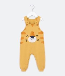 Jardineira Longa Infantil em Moletom com Estampa Tigrinho - Tam 0 a 18 meses