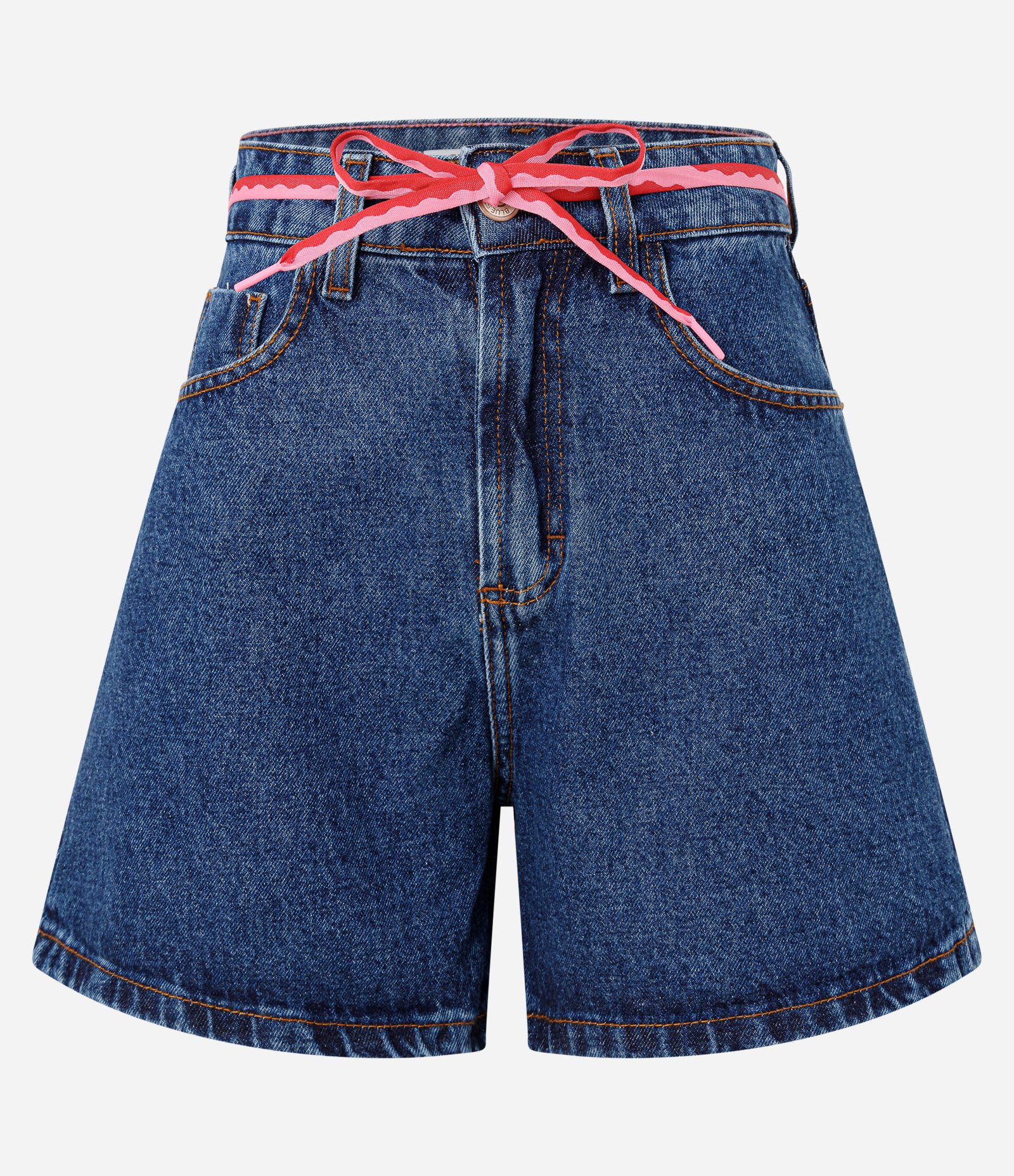 Short Mom Jeans Cintura Alta com Cordão na Cintura Azul 5