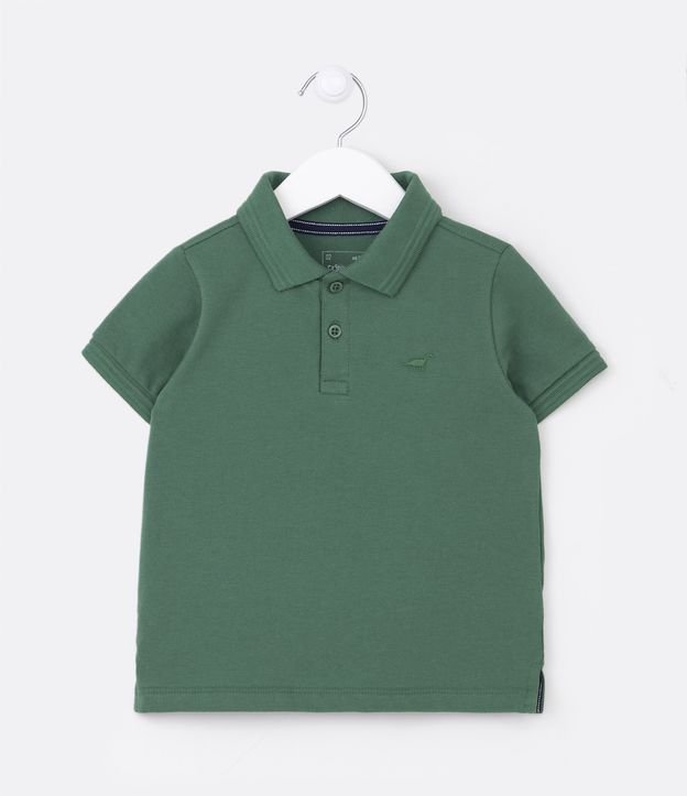 Camiseta Polo Infantil com Bordado e Fenda Lateral- Tam 1 a 5 Anos Verde Bandeira 1