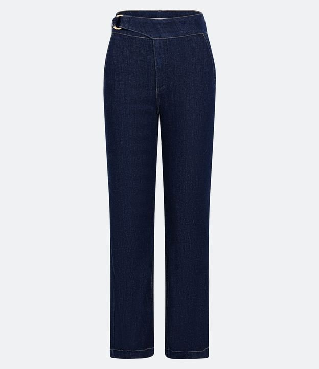 Pantalón Recto Jeans con Aro en la Cintura Azul 5