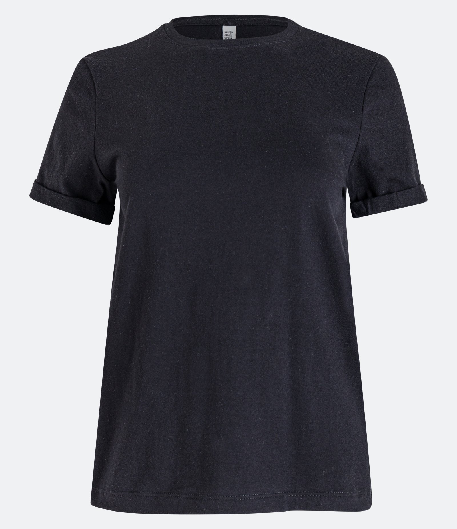 Camiseta Regular em Algodão com Manga Dobrada Preto 5