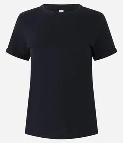 Camiseta Regular em Algodão com Manga Dobrada