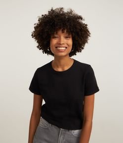 Camiseta Regular em Algodão com Manga Dobrada