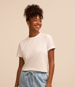 Camiseta Regular em Algodão com Manga Dobrada