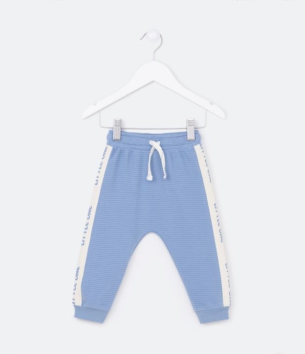 Calça Infantil em Ribana com Textura e Lettering Lateral Little One - Tam 0 a 18 meses