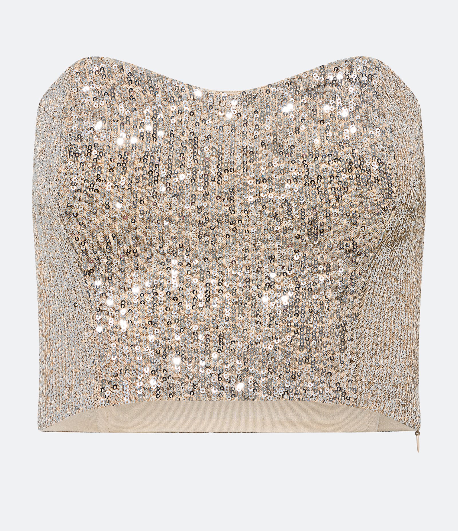 Blusa Cropped Sem Alça em Paetês Metalizado Dourado 5