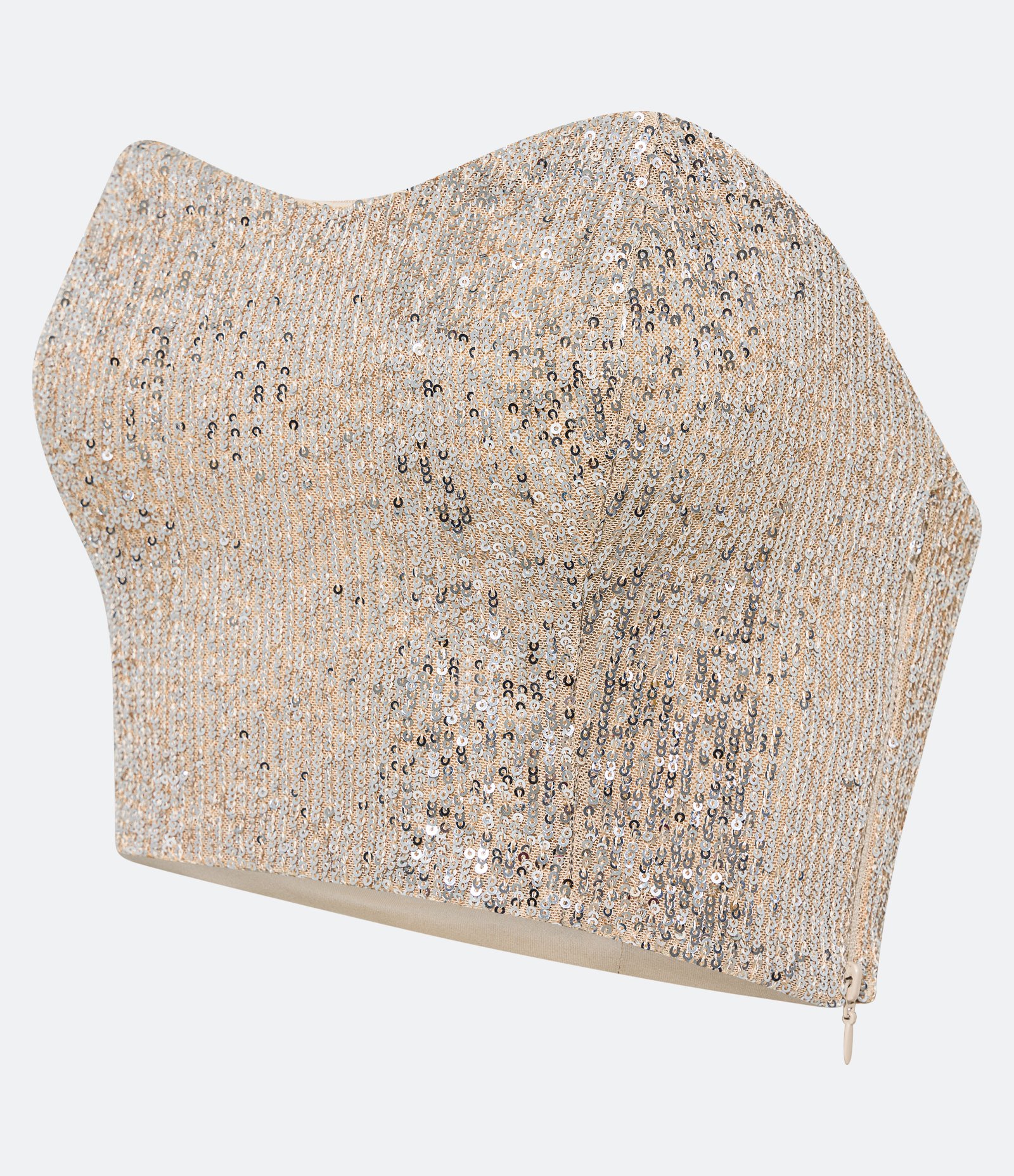 Blusa Cropped Sem Alça em Paetês Metalizado Dourado 6