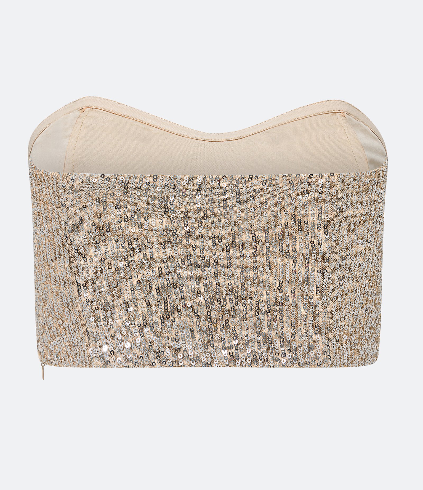 Blusa Cropped Sem Alça em Paetês Metalizado Dourado 7