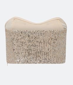 Blusa Cropped Sem Alça em Paetês Metalizado