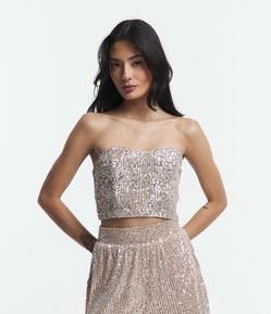 Blusa Cropped Sem Alça em Paetês Metalizado