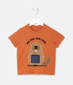 Camiseta Infantil com Estampa Interativa de Castor no Bolsinho - Tam 1 a 5 Anos