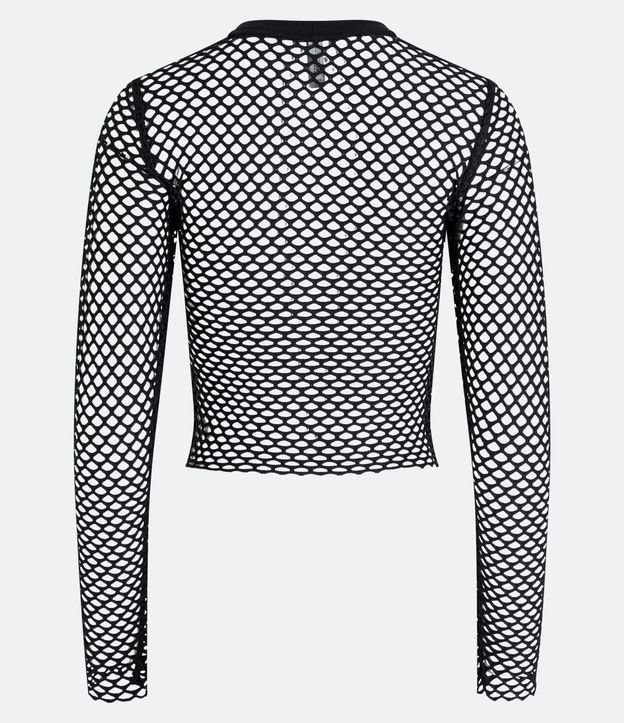 Blusa Cropped en Textura de Tela y Manga Larga Negro 6