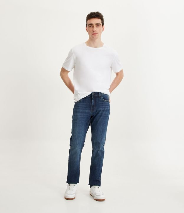 Calça Slim Jeans com Bolsos Azul Médio 1