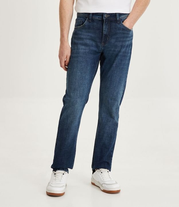 Calça Slim Jeans com Bolsos Azul Médio 2