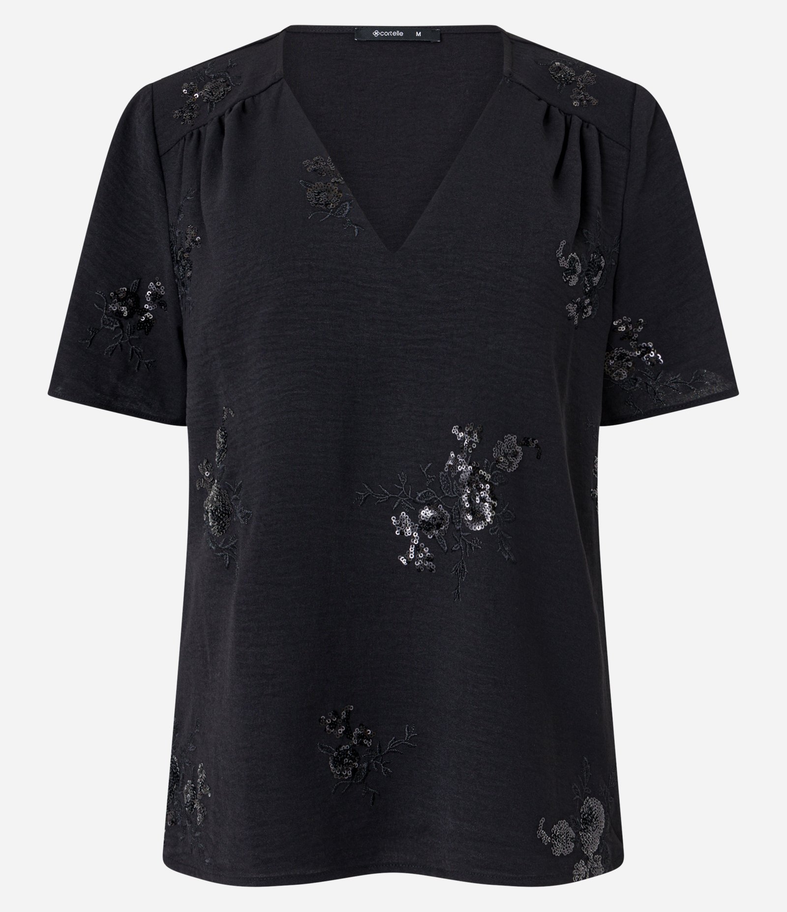 Blusa com Decote V e Bordado Paetê Preto 5