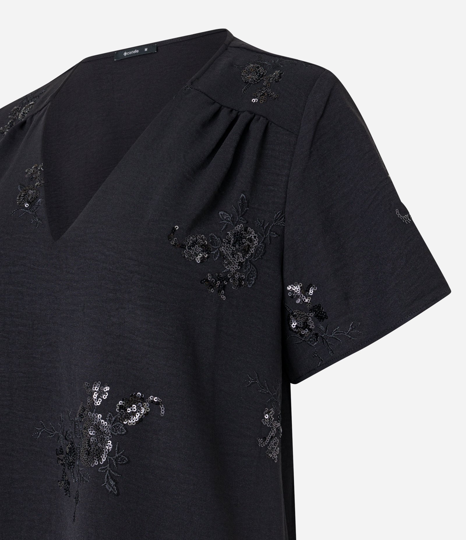 Blusa com Decote V e Bordado Paetê Preto 6