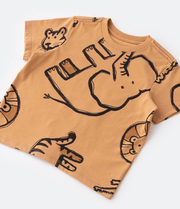 Remera Infantil con Estampado de Animalitos - Talle 1 a 5 años Marrón 3