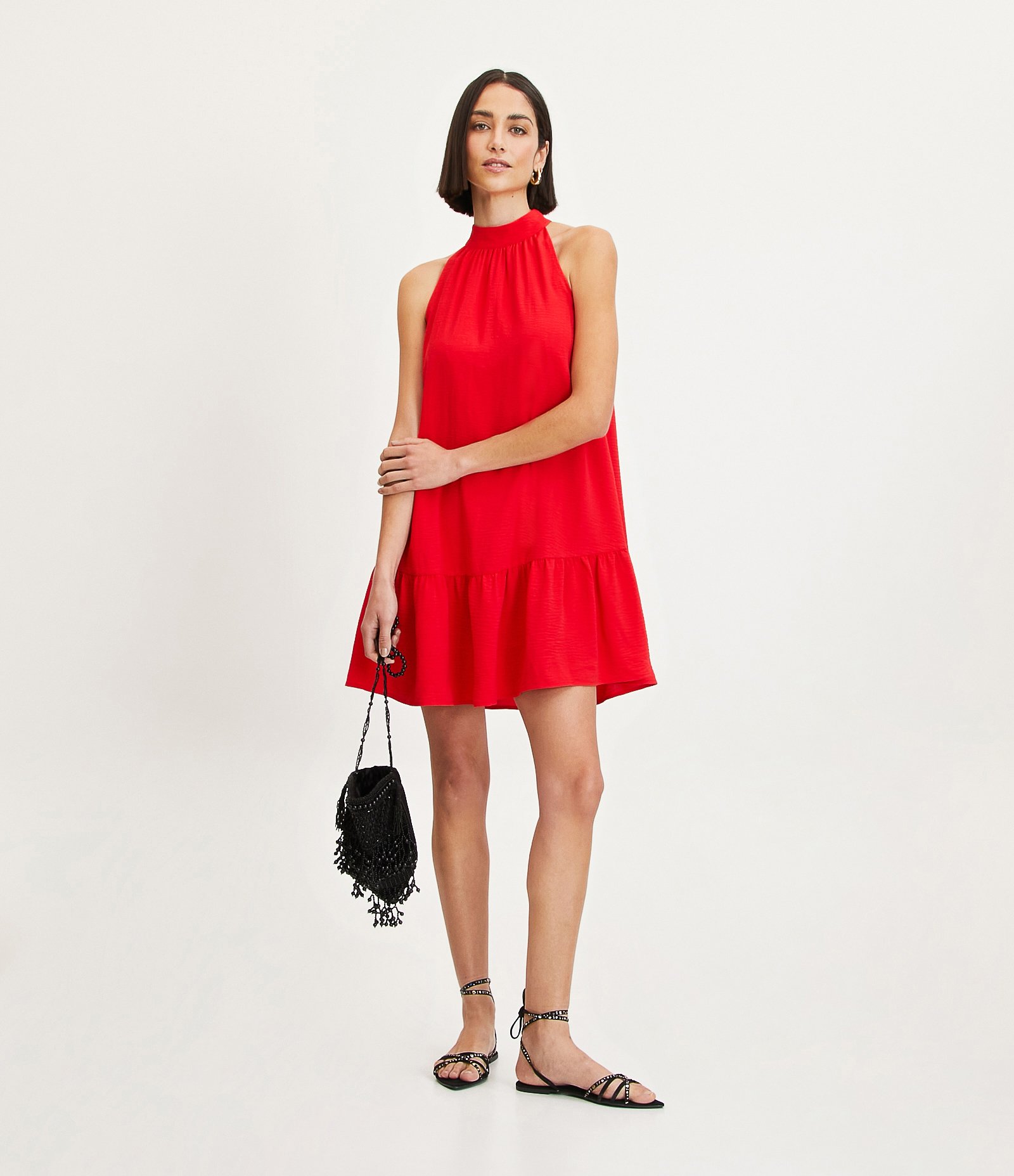 Vestido Airflow Sem Manga com Gola Alta e Franzido 1