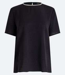 Blusa Manga Curta com Brilho na Gola e Textura Airflow