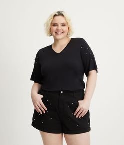 Blusa Alongada em Viscose com Tachinhas na Manga Curve & Plus Size