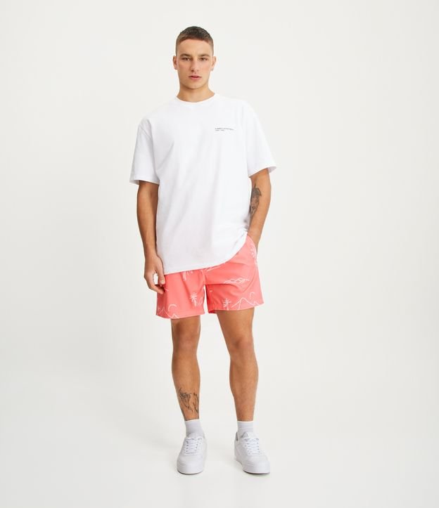 Bermuda de Banho com Cós Elástico e Estampa Tropical