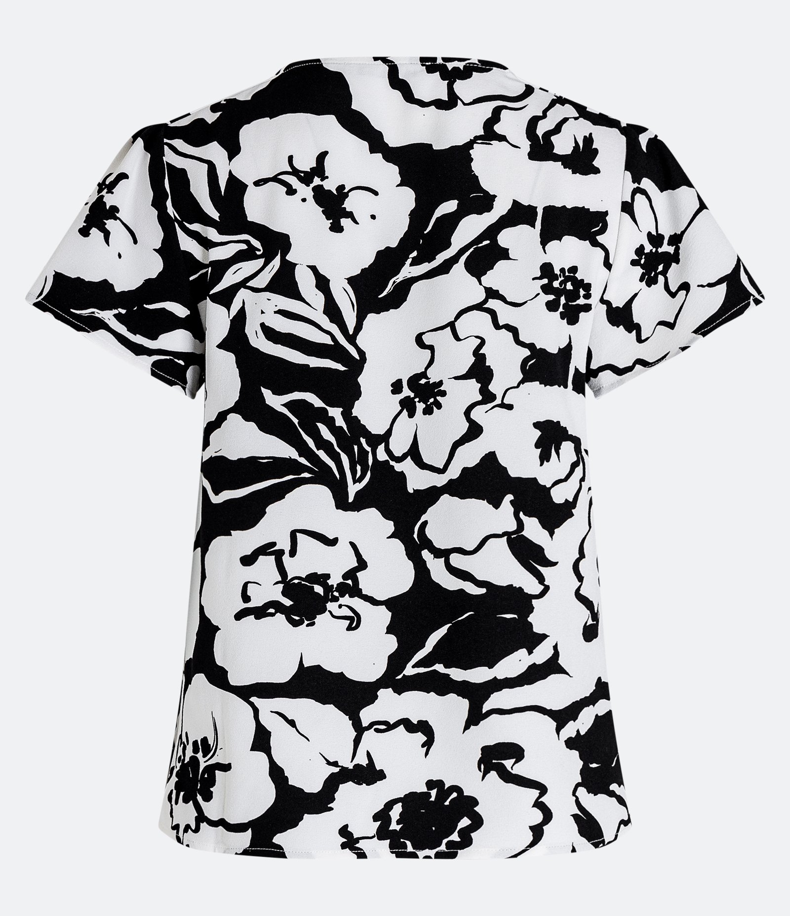 Blusa Manga Curta em Crepe com Prega na Cava e Flores Estampadas Off White/Preto 2