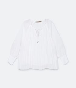 Blusa em Chiffon com Manga Bufante e Amarração no Decote Curve & Plus Size