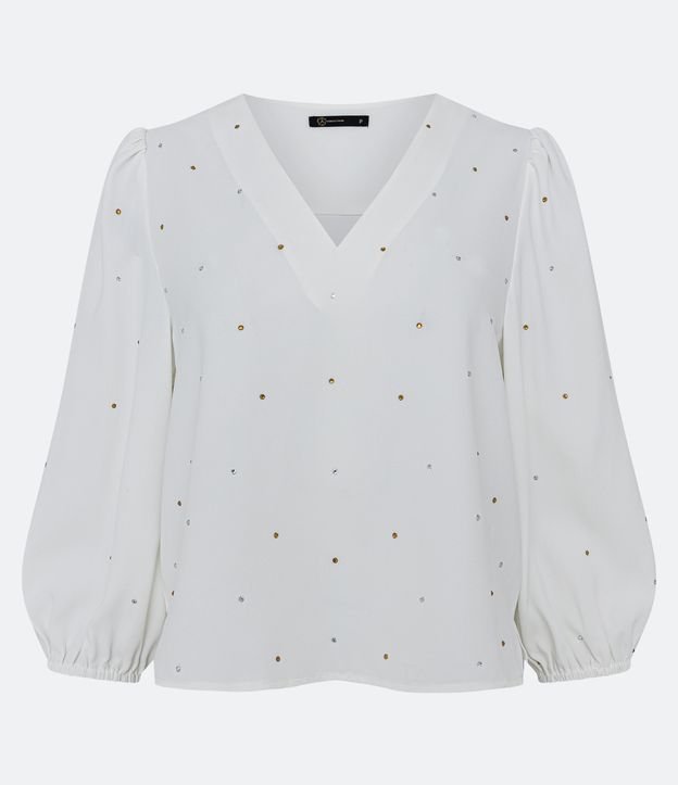 Blusa Manga 3/4 Bufante em Crepe com Pedrarias de Strass