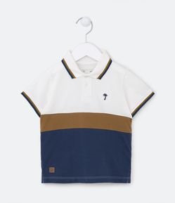 Polo Infantil com Bordado de Coqueiro e Recorte Contrastante - Tam 1 a 5 Anos