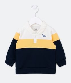 Camiseta Polo Infantil com Estampa Bloco de Cores e Bordado Dino - Tam 3 a 18 meses