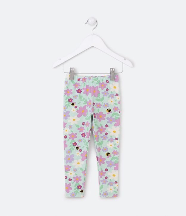 Calça Legging Infantil em Cotton com Estampa Floral - Tam 1 a 5 Anos - Cor: Verde - Tamanho: 03