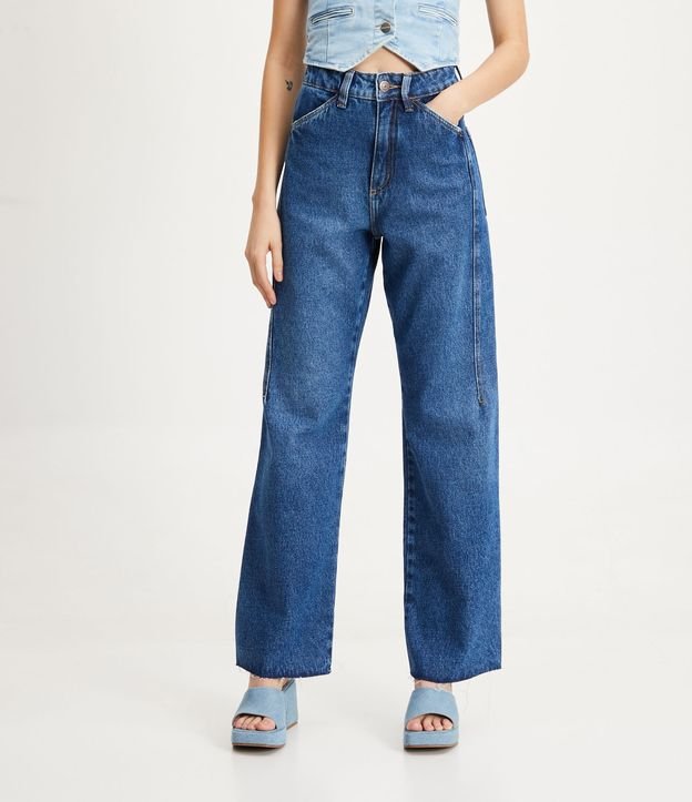 Calça Anos 90 em Jeans com Bolsos e Barra Corte a Fio Azul 2