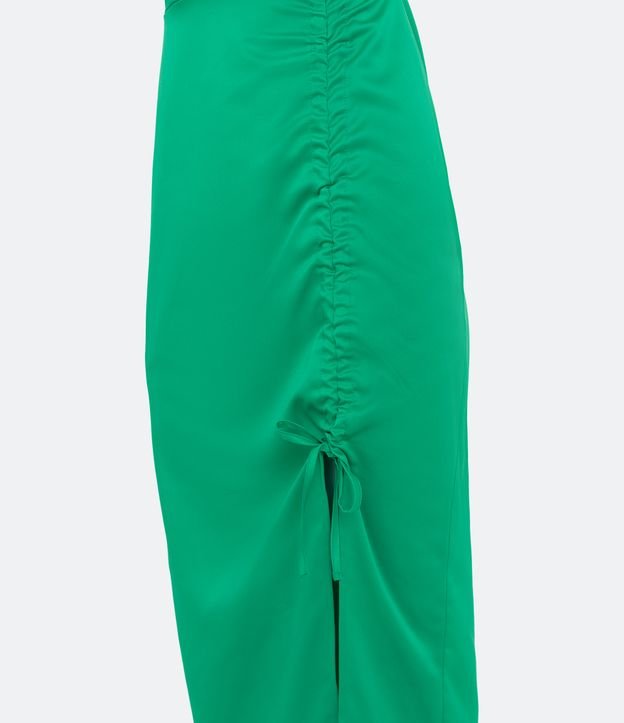 Vestido New Midi de Alça em Cetim com Fenda Franzida Verde 7