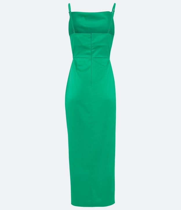 Vestido New Midi de Alça em Cetim com Fenda Franzida Verde 8