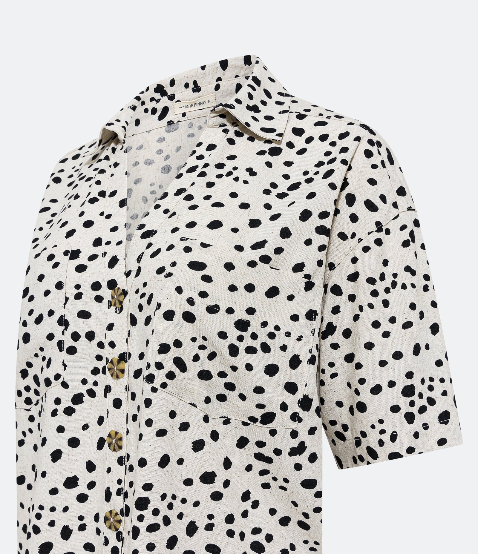 Camisa Manga Curta em Viscolinho com Poás Estampados Bege 7