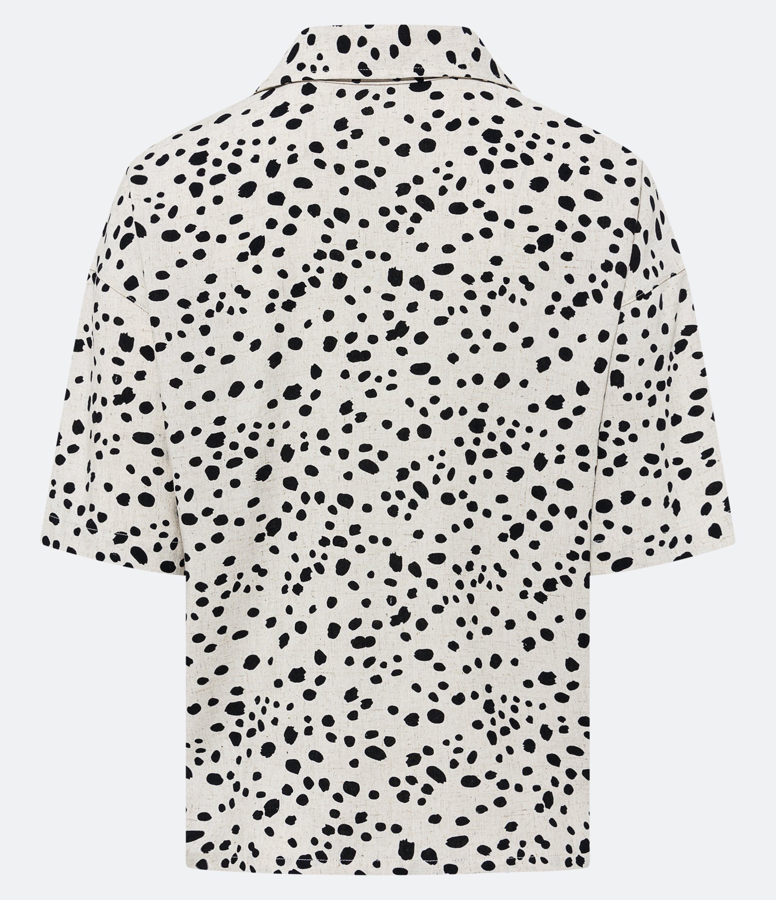 Camisa Manga Curta em Viscolinho com Poás Estampados Bege 8