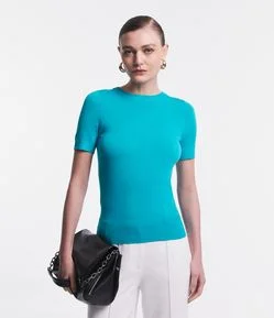 Blusa Básica em Tricô com Barra Canelada