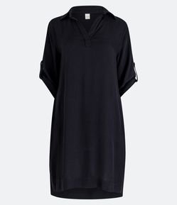 Vestido Curto em Sarja com Gola Lapela e Detalhe Lateral na Manga