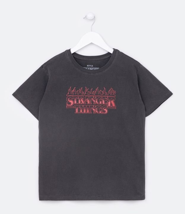 Camiseta Infantil com Estampa Stranger Things - Tam 9 a 14 Anos - Cor: Preto - Tamanho: 9-10