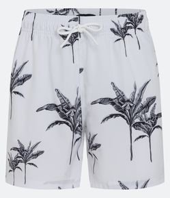 Bermuda de Banho com Cós Elástico e Estampa de Palmeira