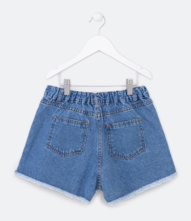 Short Clochard em Jeans com Bordado de Florzinhas e Barra Dobrada - Tam 5 a 14 Anos Azul 2
