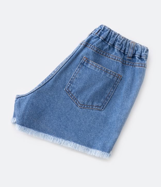 Short Clochard em Jeans com Bordado de Florzinhas e Barra Dobrada - Tam 5 a 14 Anos Azul 4