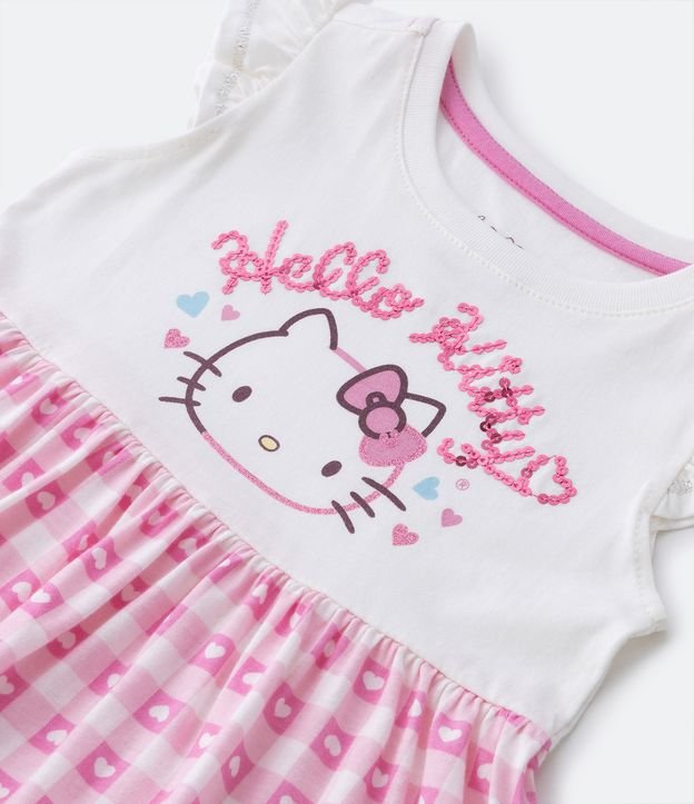 Vestido Marias Infantil con Volado y Estampado en Lentejuela Hello Kitty - Talle 1 a 6 años Blanco 6