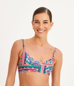Biquíni Top Camisetinha com Estampa Étnica Floral