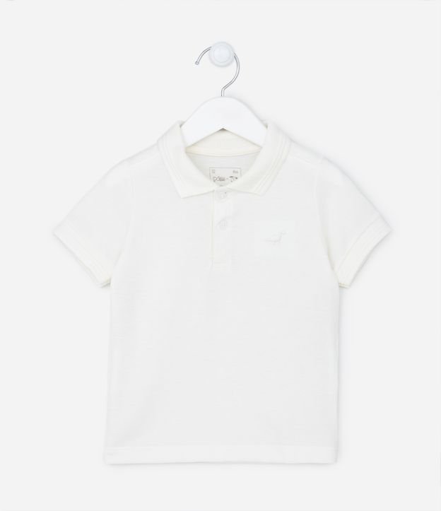 Camiseta Polo Infantil com Bordado e Fenda Lateral- Tam 1 a 5 Anos Branco Fosco 1
