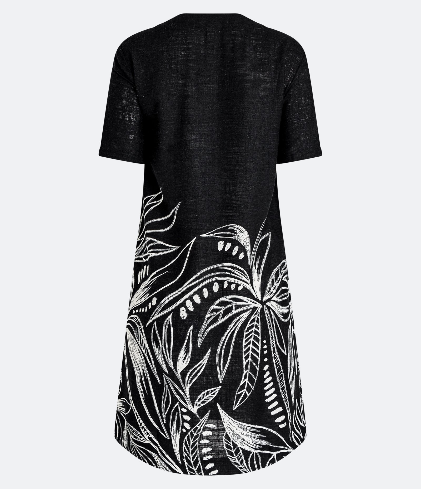 Vestido T-Shirt em Viscolinho com Folhagens Estampadas Preto 2