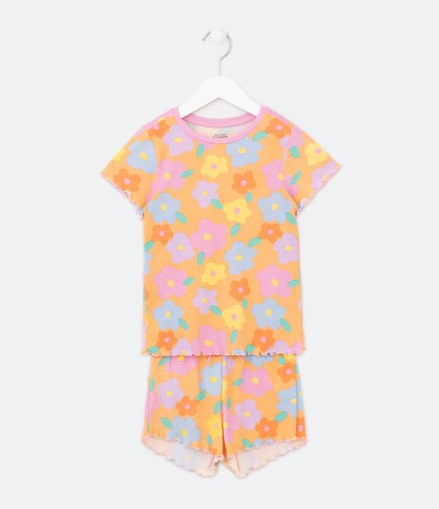 Pijama Infantil Curto Em Ribana Com Estampa Floriadinha Tam 4 Ao 14