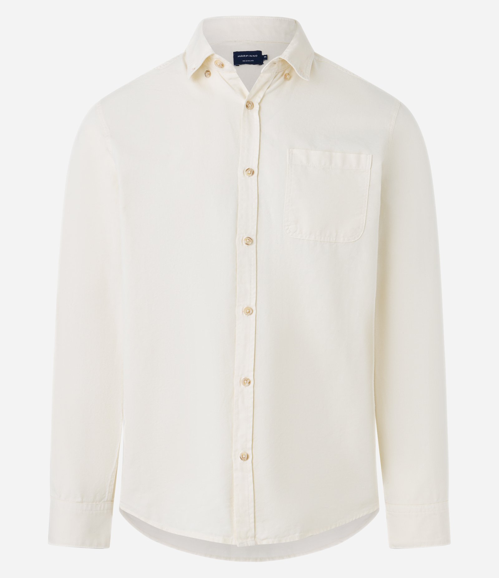Camisa Regular em Oxford com Bolso Frontal Bege 7